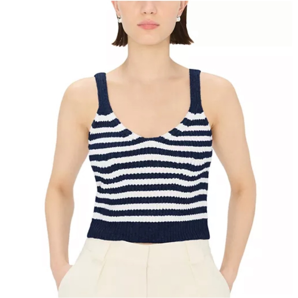 Simkhai Braylee Cashmere Sweater Xs Tank Navy White Ribknit